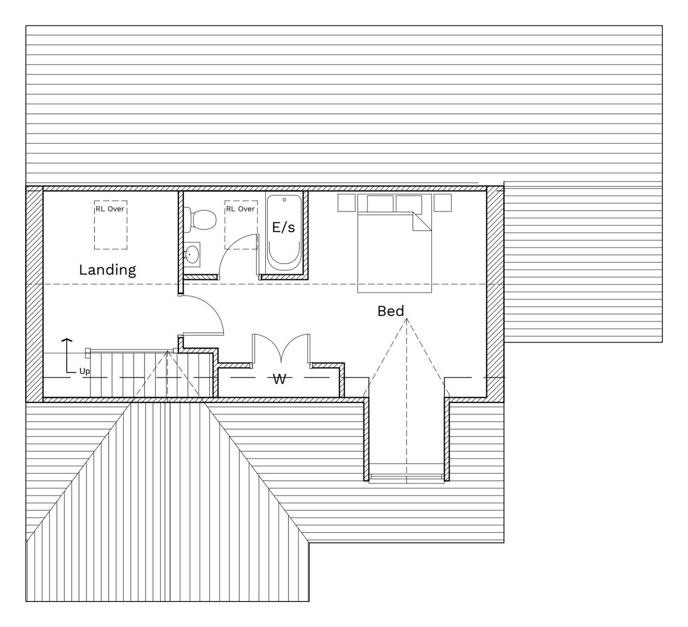 Plot 3 first floor plan: bedroom with en suite, wardrobe and landing