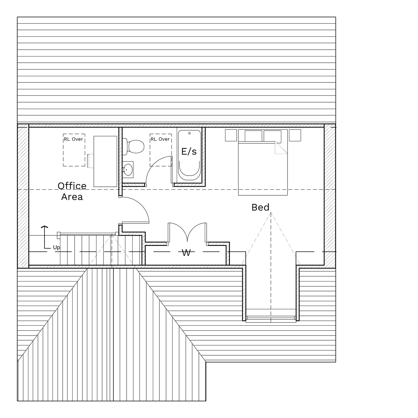 Plots 4, 5 and 6 first floor plan: bedroom with en suite, wardrobe and office area